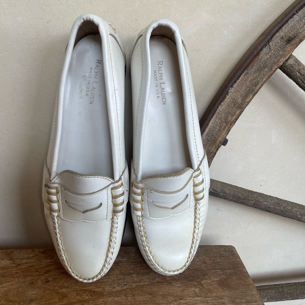 RALPH LAUREN Vtg White Leather Loafer Woman’s 9B Bench Made Maine USA RARE NICE!